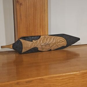 Handcrafted Wooden Fish Sculpture - Black and Brown